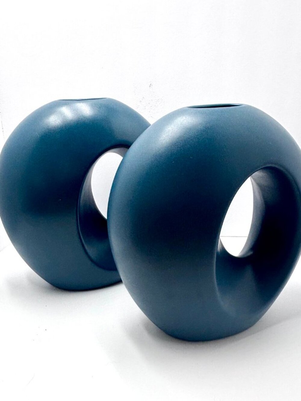 Sporvil Ceramics Portugal Donut Loop Vase Pair | Slate Blue Matte
